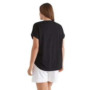 Roll Sleeve Black Tee with Leopard Logo - Close Out