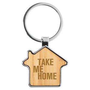 Bamboo & Metal House Keychain - Personalized