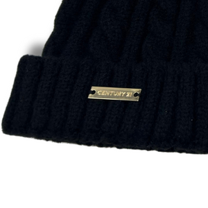 Faux Fur POM Wool Beanie - Black