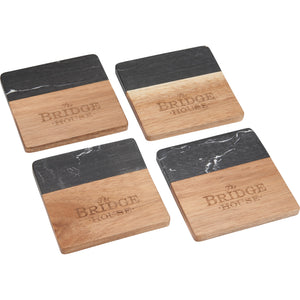 DBA Black Marble and Wood Coaster Set (4 Coasters) - Century 21 Promo Shop USA