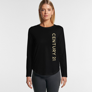 Wordmark Black Curved LS Tee - Ladies