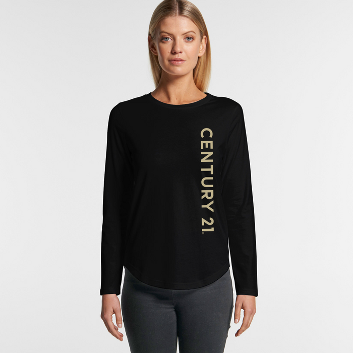 Wordmark Black Curved LS Tee - Ladies